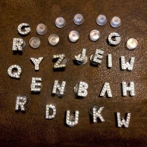 Silver rhinestone alphabet charms 52 piece shoe letter charms letter alloy